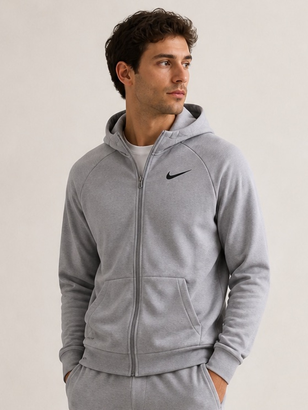 Nike Men’s Light Gray Hooded Zip-Up Jacket • size medium